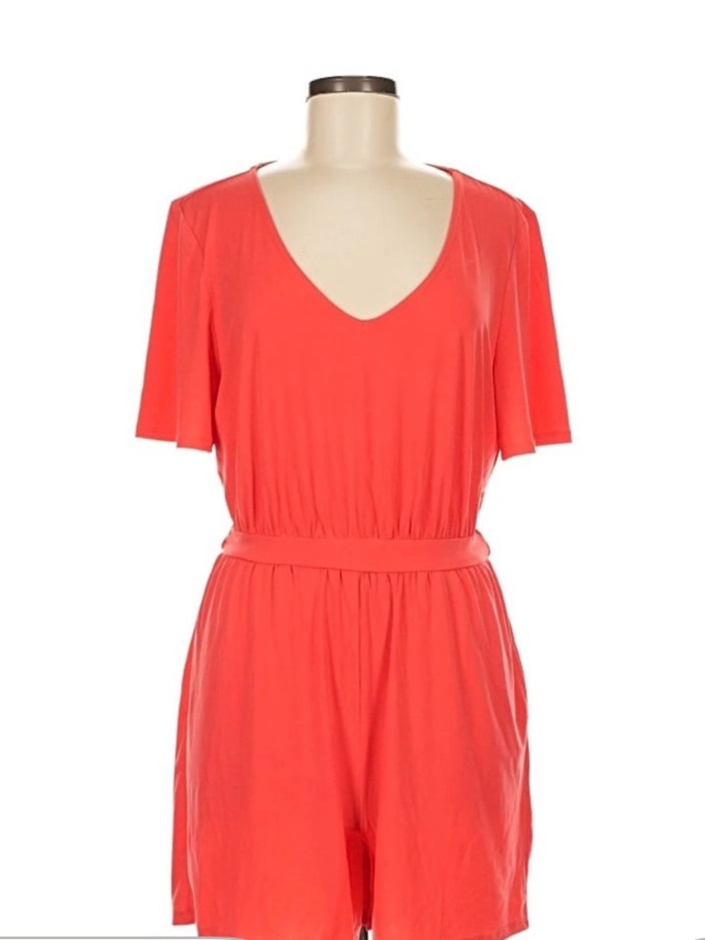 VENUS Coral V-Neck Short Sleeve Romper